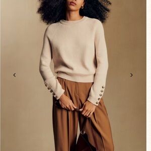 Sezane Sami Cream Sweater with Buttoned Sleeves